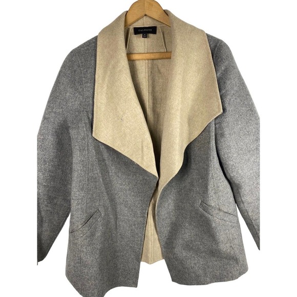 Talbots Medium Open Front Wool Jacket Coat Gray Tan Inside Womens 10 12 Pockets - Picture 2 of 8